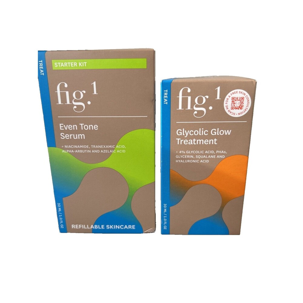 Fig. 1 LOT of Two Glycolic Glow Treatment & Even Tone Serum Starter Kit  1oz NEW